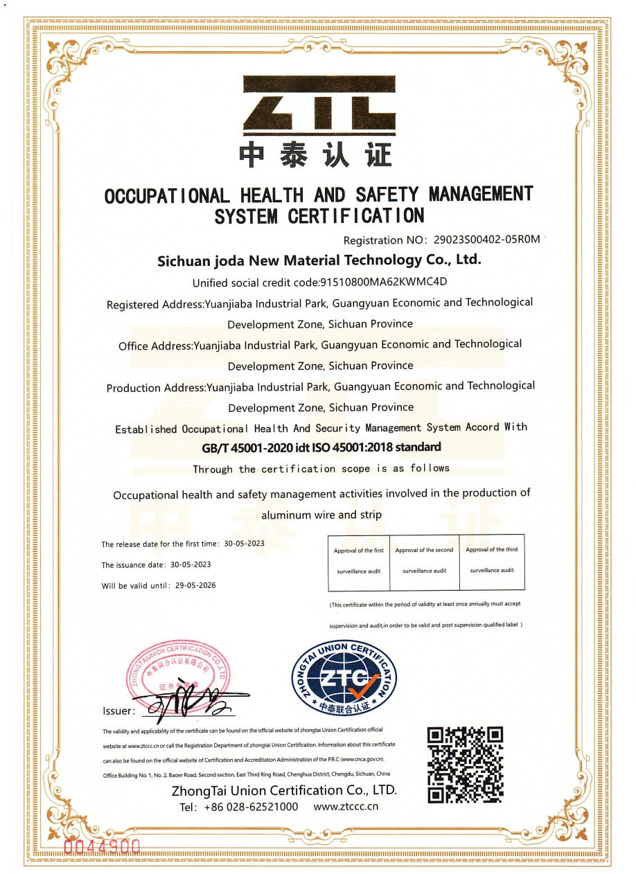 Joda · ISO 45001: client-supplied historical certificate copy
